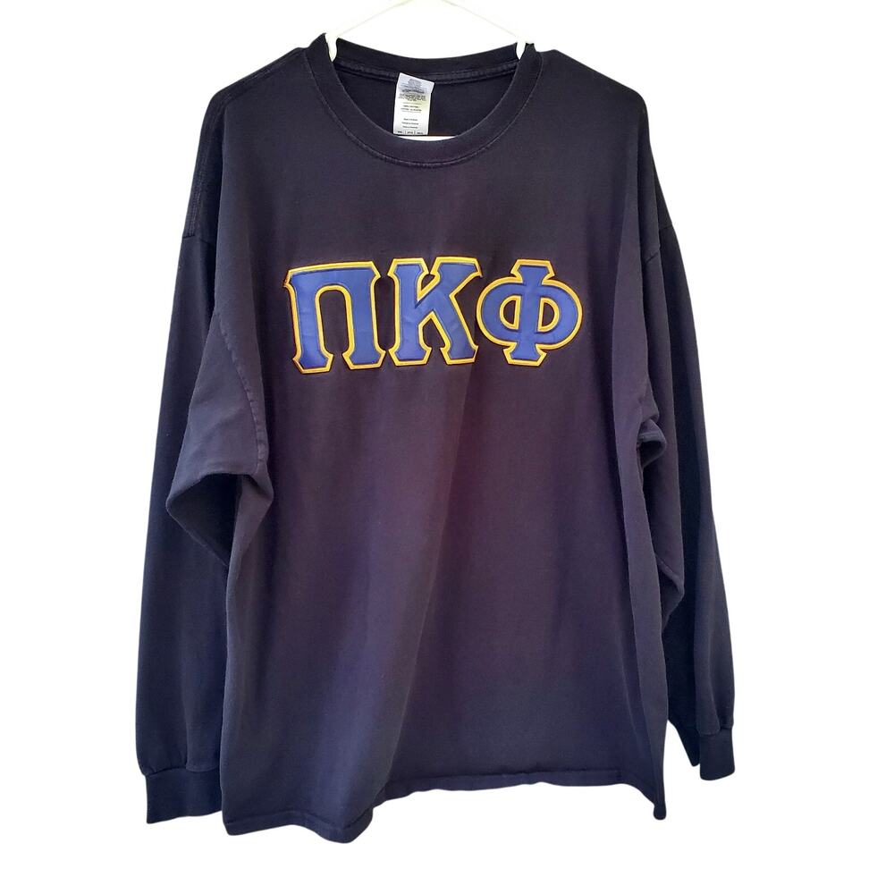 Pi Kappa Phi Fraternity Letters Long Sleeve T-Shirt Gildan 2XL Black Gold Blue